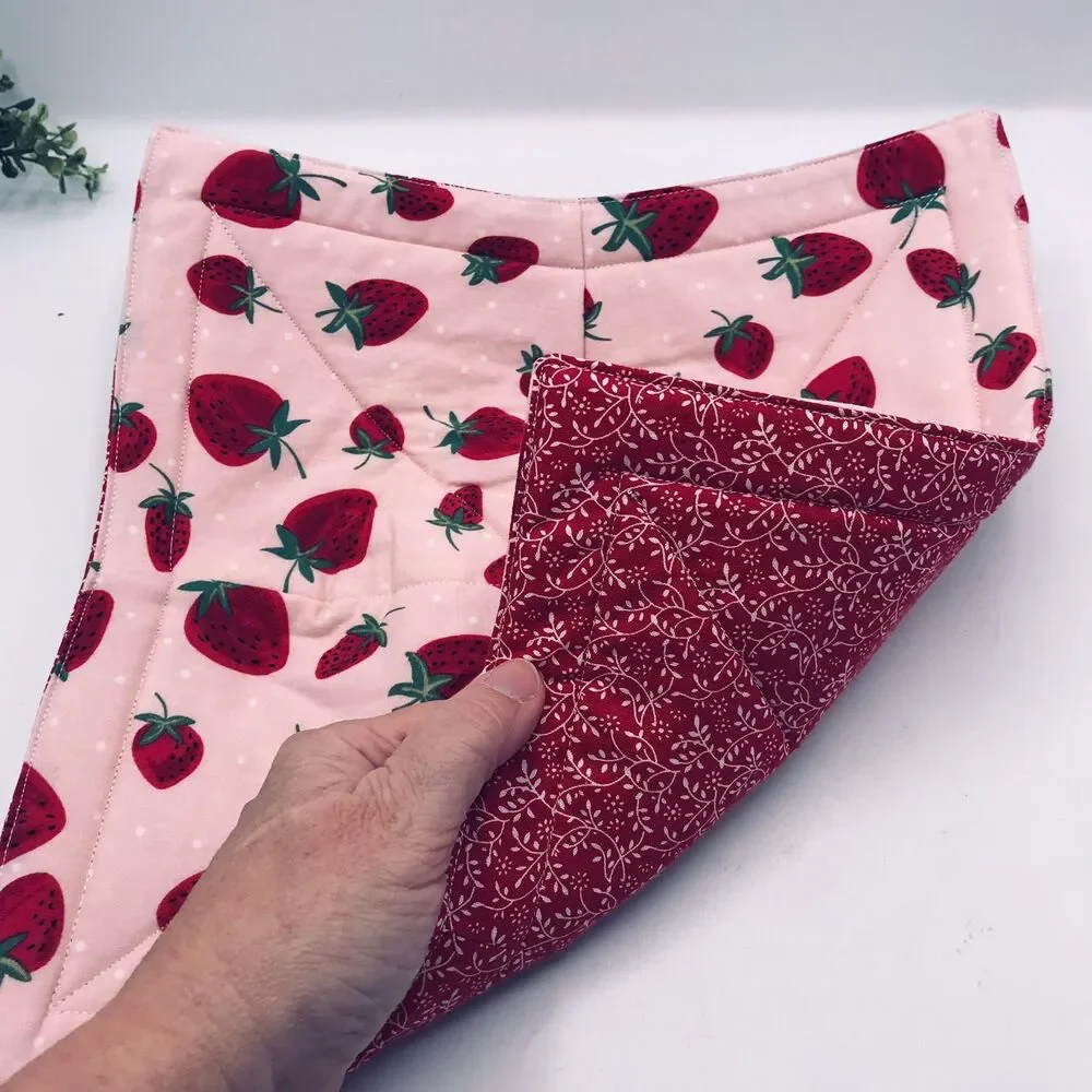 Microwave Dinner Plate Cozy: Reversible, Strawberries Pink Red Cottage Garden